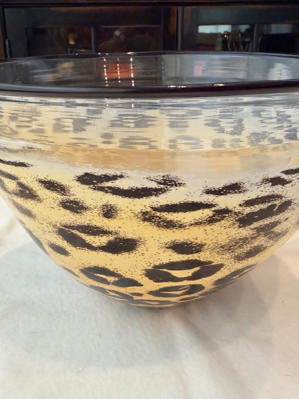 Kosta Boda Kjell Engman Safari Leopard Art Glass Bowl Signed Numbered 0-9412